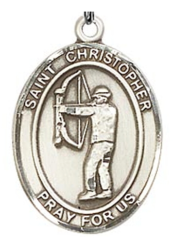 Medal St Christopher Men Archery 1 inch Sterling Silver