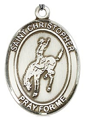 Medal St Christopher Men Equestrian 1 inch Sterling Silver