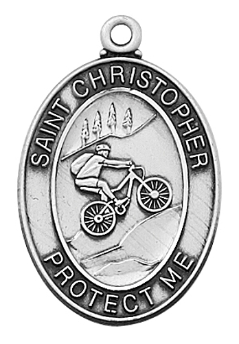 Medal St Christopher Men Biking 1 inch Sterling Silver