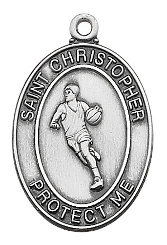 Medal St Christopher Men Basketball 1 inch Sterling Silver