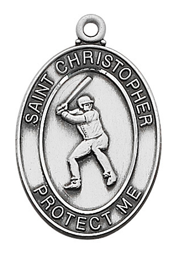 Medal St Christopher Men Baseball 1 inch Sterling Silver