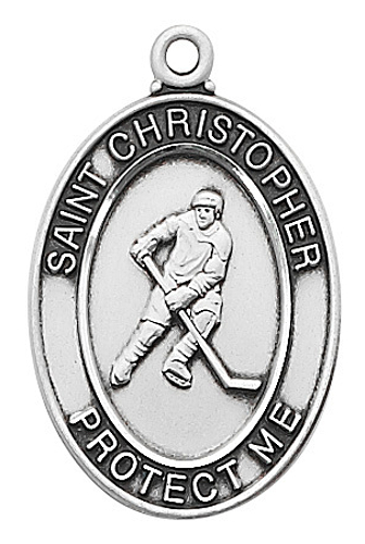 Medal St Christopher Men Ice Hockey 1 inch Sterling Silver