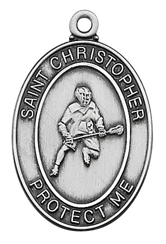 Medal St Christopher Men Lacrosse 1 inch Sterling Silver