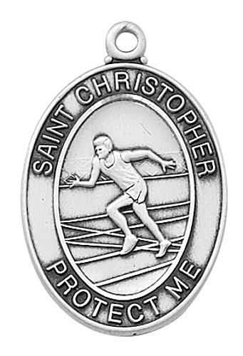 Medal St Christopher Men Track & Field 1 inch Sterling Silver