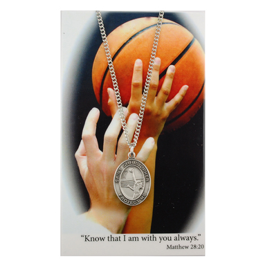 Medal St Christopher Women Basketball 3/4 inch Pewter Silver