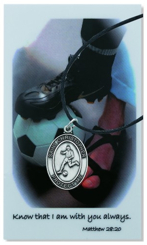 Medal St Christopher Men Soccer 1 inch Pewter Silver
